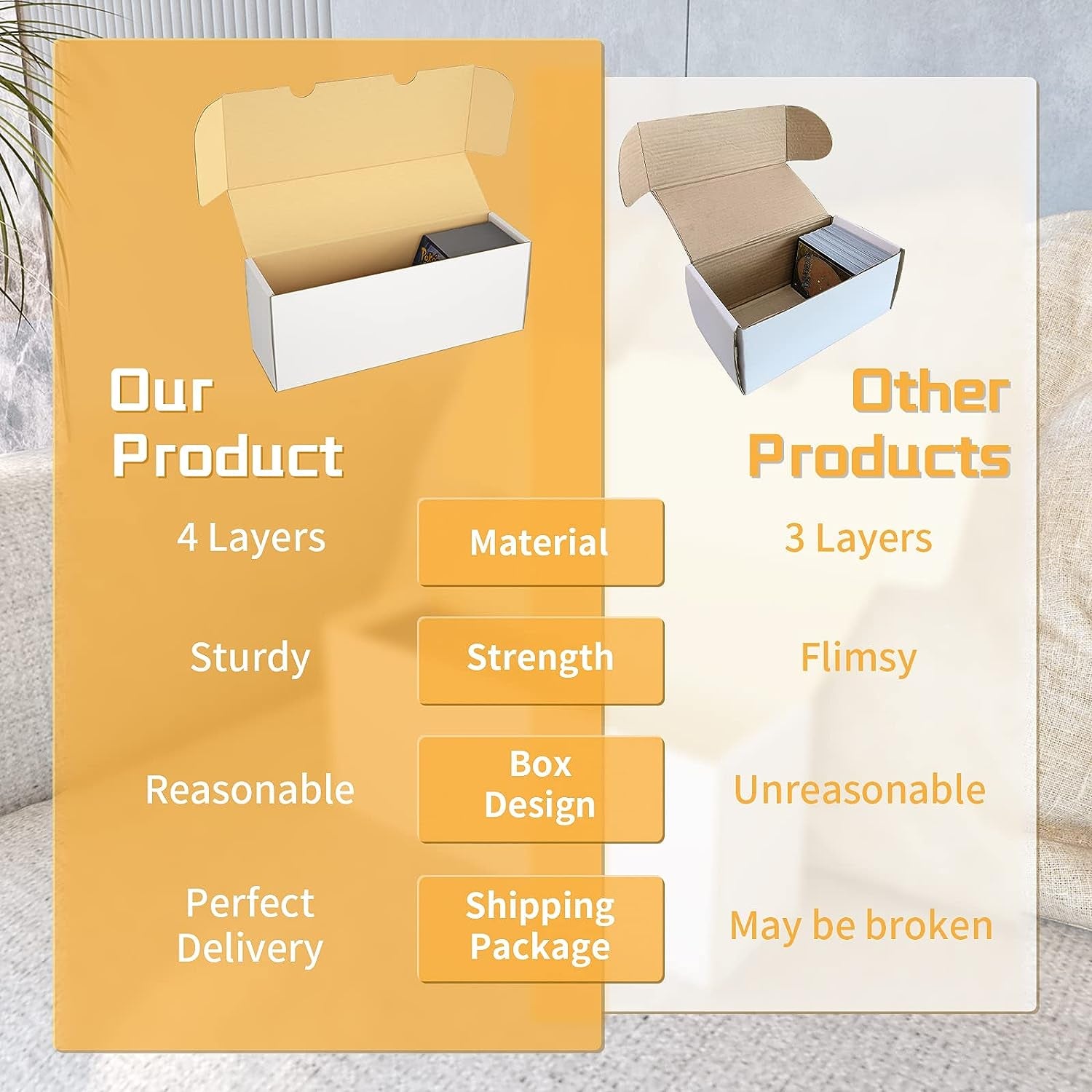 Sports Card Storage Boxes, 6-Pack Cardboard Card Storage Box for Baseball Cards