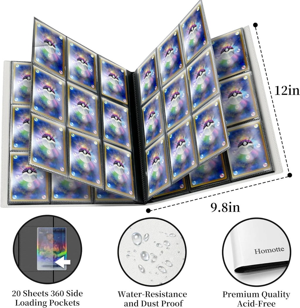 Trading Cards Binder,9 Pockets Trading Card Binder Sleeves , 360 Side Trading Card Holder Carrying Card Case Fit for Baseball Cards, Trading Cards, Football Cards(White)