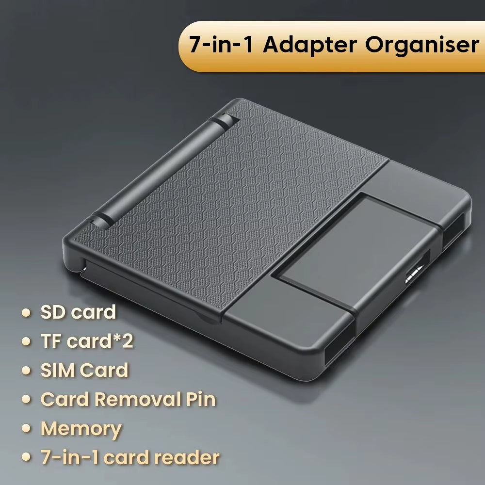 7-In-1 Multifunctional Card Reader Storage Box SD Card Micro SD Card Case OTG Adapter USB2.0 Type-C Adapter Card Storage Box