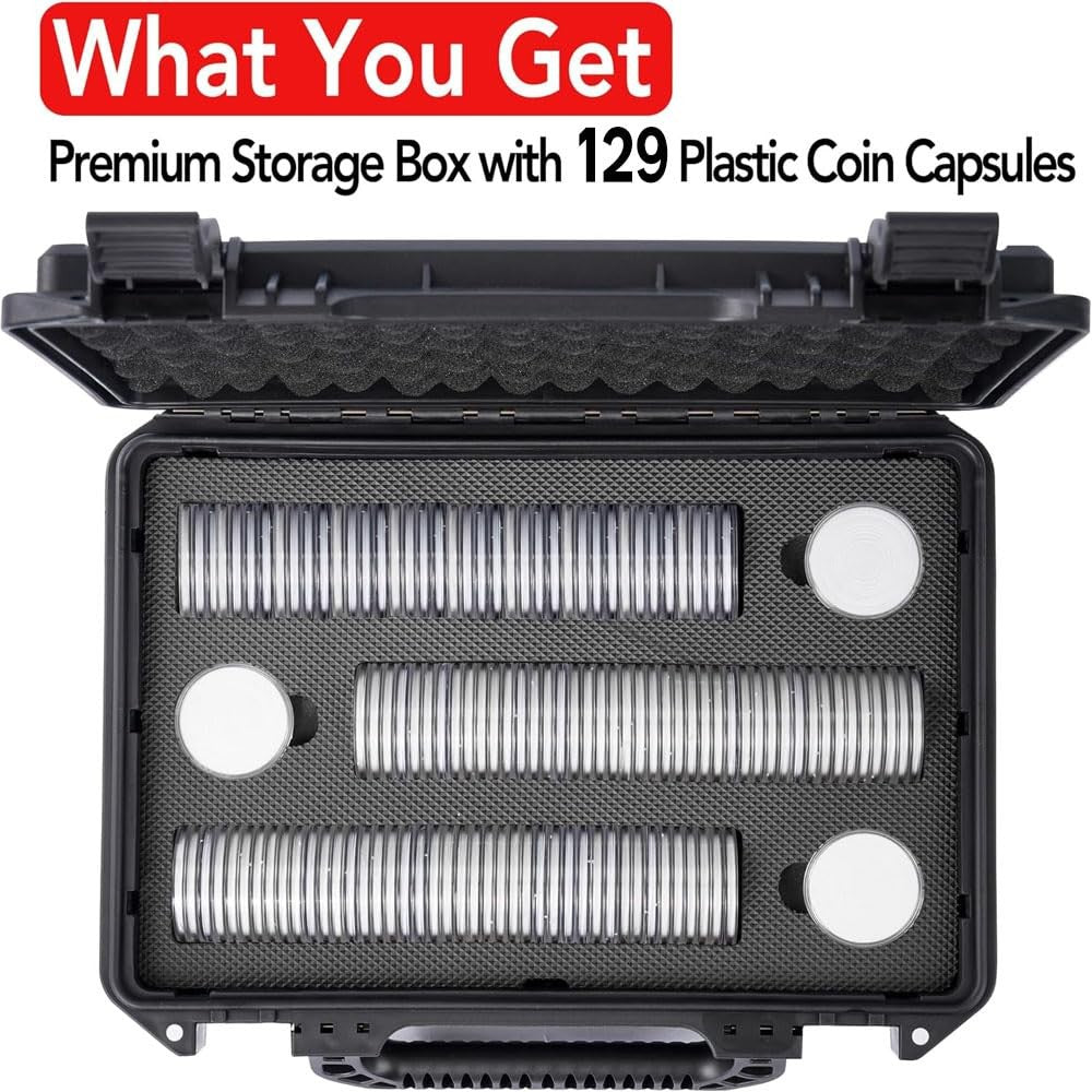 Coin Storage Box W 129 Clear Plastic Coin Capsules W Adjustable Gasket