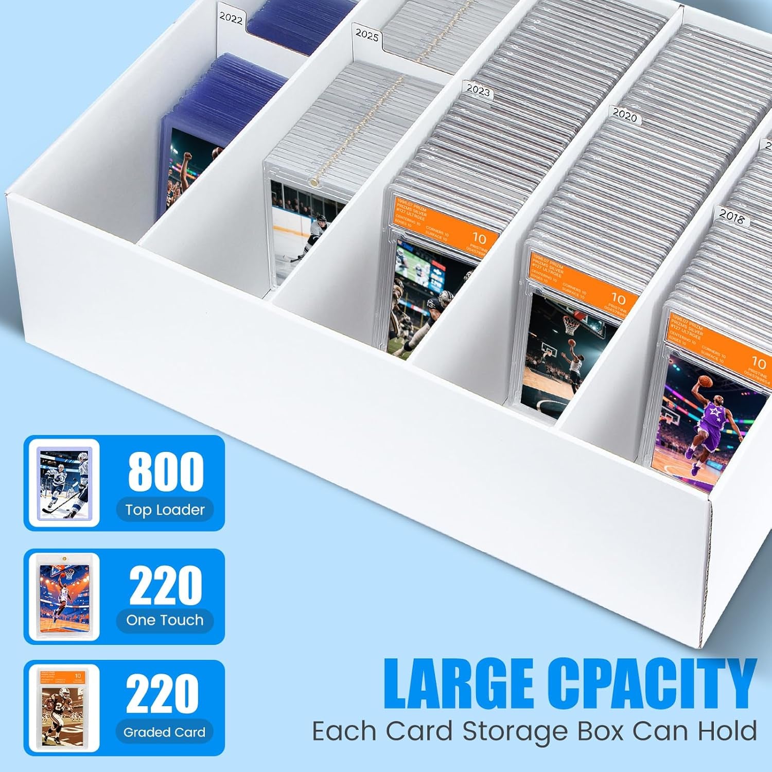 1 Pack Trading Card Storage Box,5 Rows Graded Card Case Holds 220 PSA Slab Cards