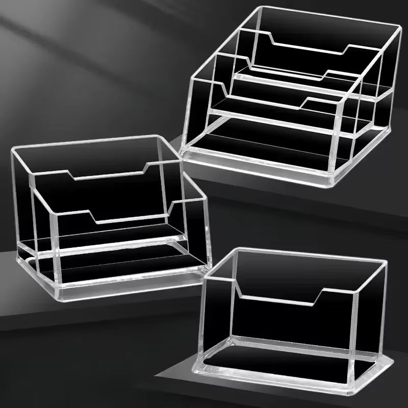 1Pcs Clear Desk Shelf Box Storage Display Stand Acrylic Plastic Transparent Desktop Bussiness Card Holder Place Card Holder